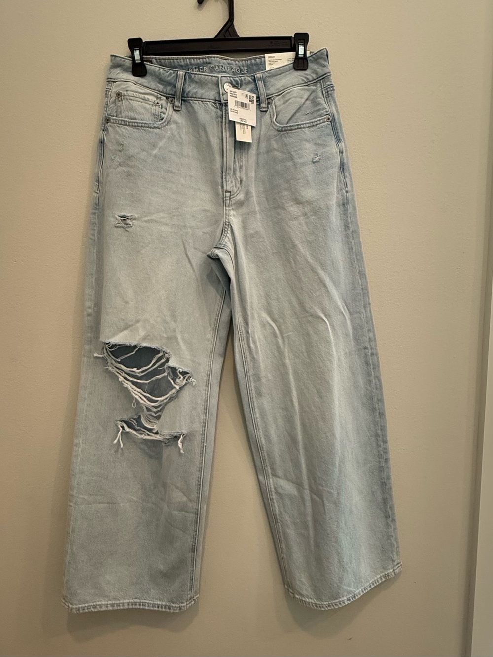 American Eagle Super High Rise Baggy Wide Leg Ankle Distressed Jeans Women sz 6L